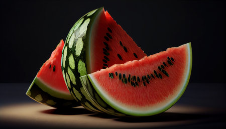 Watermelon on a dark background. Al generated illustration.の素材