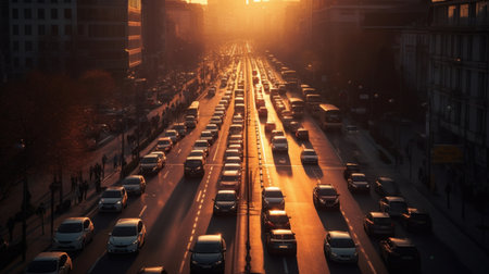 Abstract background of moving cars in the city top view. Al generated illustration.の素材