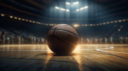 Orange basketball with black metallic line design on realistic background. Al generated illustrationの素材