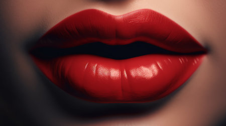 Digital illustration of red lips. makeup design. Al generated illustrationの素材