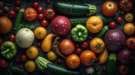 Various vegetables top view background. Al generated illustrationの素材
