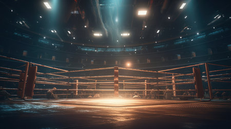 In the fighting cage. Interior view of sport arena. Al generated illustrationの素材