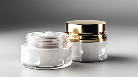 Cosmetic cream in a jar cosmetic product skincare on a black background. Al generated illustrationの素材
