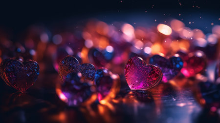 Shiny hearts bokeh light Valentines day background. Al generated illustrationの素材