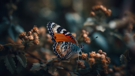 Romantic natural floral background with a butterfly. Al generated illustrationの素材