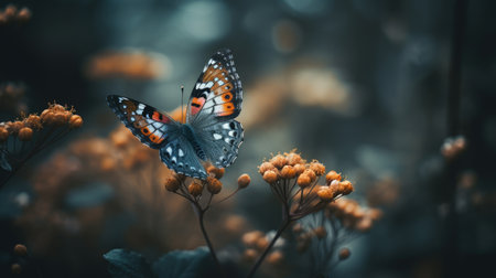 Romantic natural floral background with a butterfly. Al generated illustrationの素材