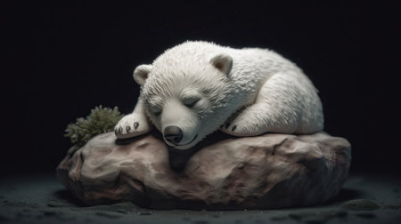 White baby bear sleeping on half moon childrens story. Al generated illustrationの素材