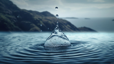 world water day. Realistic drop of water falling. Al generated illustrationの素材