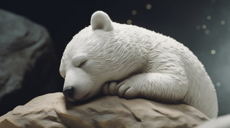 White baby bear sleeping on half moon childrens story. Al generated illustrationの素材