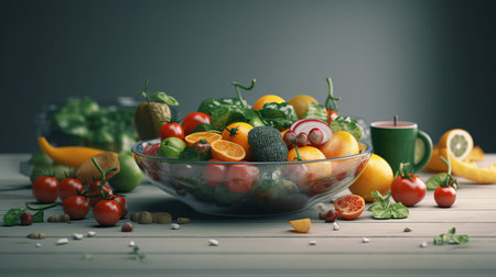 Plate with proper nutrition, health and weight loss concept. Al generated illustrationの素材