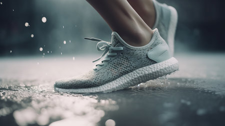 Close-up of sneakers on the street. Al generated illustrationの素材