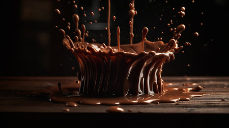 A splash of chocolate with a drop of water on the table. Al generated illustrationの素材