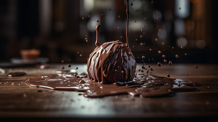 A splash of chocolate with a drop of water on the table. Al generated illustrationの素材