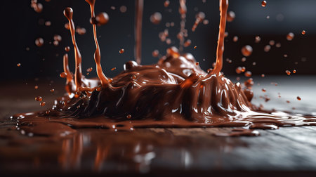 A splash of chocolate with a drop of water on the table. Al generated illustrationの素材