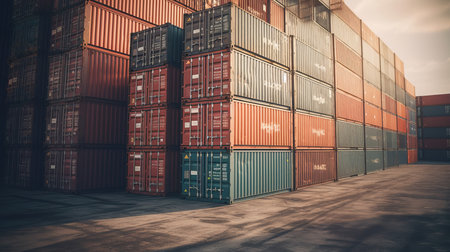 Containers cargo ship import export cargo freight. Al generated illustrationの素材