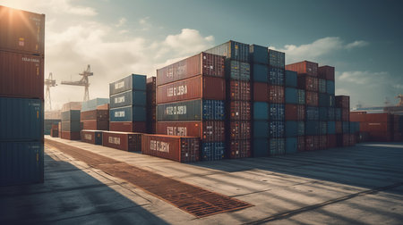 Containers cargo ship import export cargo freight. Al generated illustrationの素材