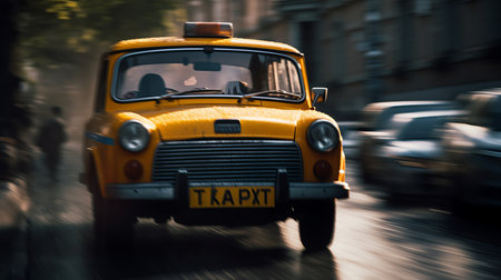 Fast moving in city taxi car, blurred motion. AI generated illustrationの素材