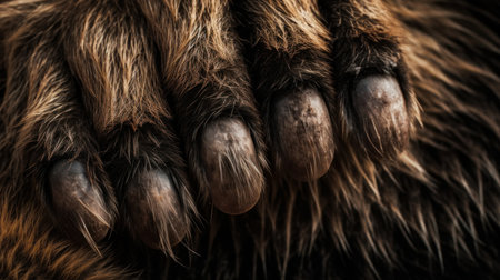 A close-up of a bears fur and claws. AI generated illustrationの素材