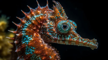 A detailed capture of a seahorses unique shape. AI generated illustrationの素材