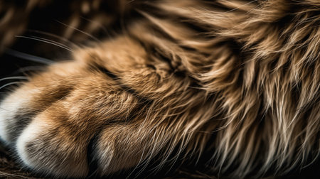 A close-up of the fur on a felines paw. AI generated illustrationの素材