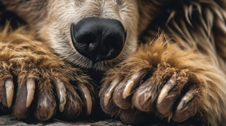 A close-up of a bears fur and claws. AI generated illustrationの素材
