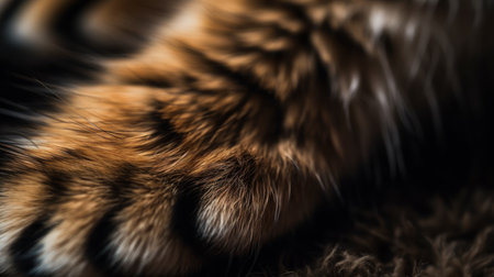 A close-up of the fur on a felines paw. AI generated illustrationの素材