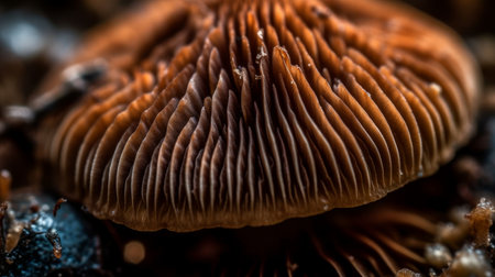 A macro view of a mushrooms texture and color. AI generated illustrationの素材