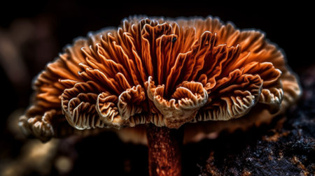 A macro view of a mushrooms texture and color. AI generated illustrationの素材