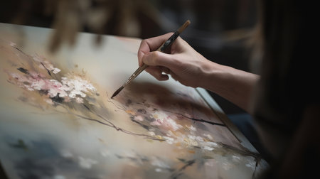 Delicate brush strokes in a painting. AI generated illustrationの素材