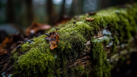 Hints of moss on a tree trunk. AI generated illustrationの素材