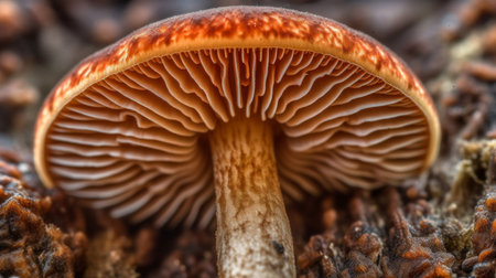 A macro view of a mushrooms texture and color. AI generated illustrationの素材