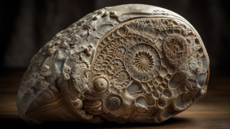 Intricate details fossilized shell, close-up. AI generated illustrationの素材