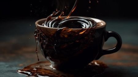 Aromatic dark roast swirling in a mug. AI generated illustrationの素材