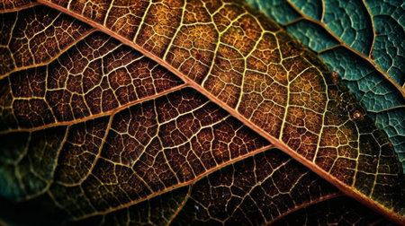 A detailed depiction of a leaves veins and lines. AI generated illustrationの素材