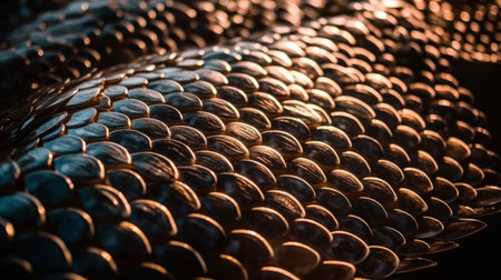 Metallic scales of fish, macro. AI generated illustrationの素材