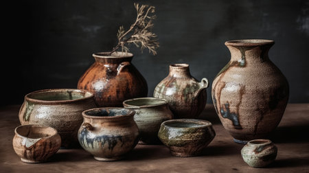 Artistic pottery pieces in earthy tones. AI generated illustrationの素材
