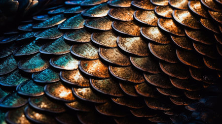 Shimmering scales on fish close-up. AI generated illustrationの素材