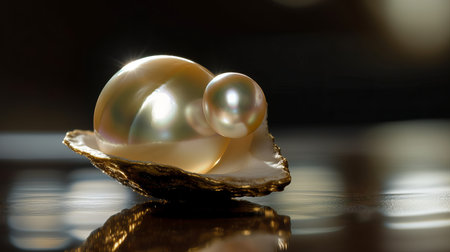 Shine of freshly polished pearl, close-up. AI generated illustrationの素材