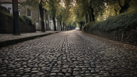 The hard cobblestones on a centuries old road. AI generated illustrationの素材