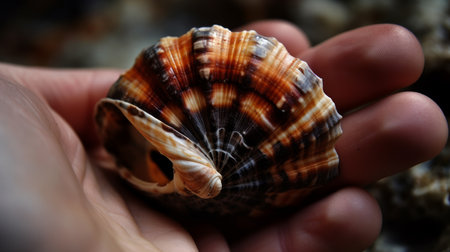 Ridges of seashell in hand. AI generated illustrationの素材