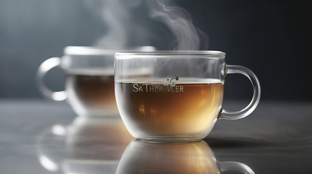 The reflective quality of steam rising from a cup of. AI generated illustrationの素材
