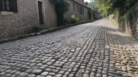 The hard cobblestones on a centuries old road. AI generated illustrationの素材