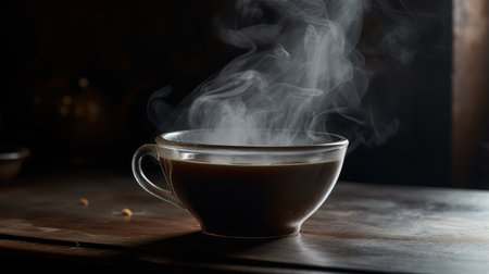 Comforting aroma of a steaming cup of coffee. AI generated illustrationの素材