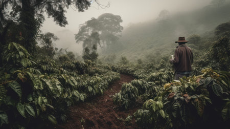 Invigorating aroma of a coffee plantation. AI generated illustrationの素材