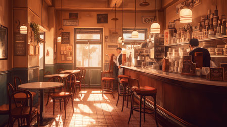 Nostalgia of sipping coffee in a quaint cafe. AI generated illustrationの素材