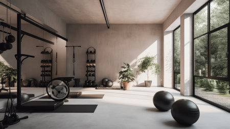 A minimalist home gym with essential equipment. AI generated illustrationの素材