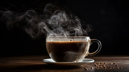 Comforting aroma of a steaming cup of coffee. AI generated illustrationの素材