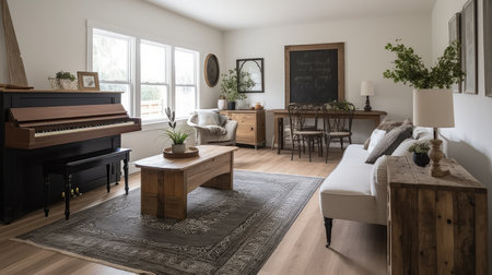 Minimalist rustic decor and architectural details in a historic home. AI generated illustrationの素材