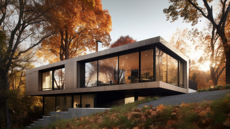 The minimalist exterior of this building lies the intricate details and sophisticated technology inside. AI generated illustrationの素材