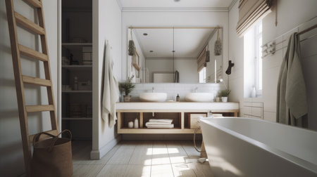 Simple and uncluttered bath room interior. AI generated illustrationの素材